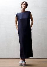 back lapel bamboo long dress