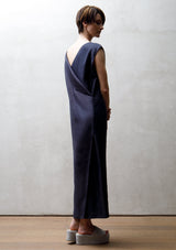 back lapel bamboo long dress