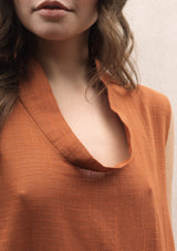 balloon linen terracotta long dress