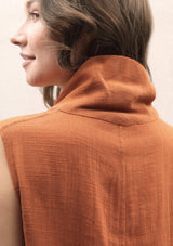 balloon linen terracotta long dress