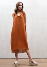 balloon linen terracotta long dress