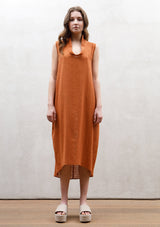 balloon linen terracotta long dress