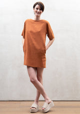 JunoMilano-rib-short-linen-dress-terracotta