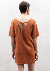 JunoMilano-rib-short-linen-dress-terracotta