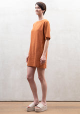 JunoMilano-rib-short-linen-dress-terracotta