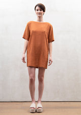 JunoMilano-rib-short-linen-dress-terracotta
