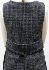 Split wool check long gilet