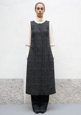 Split wool check long gilet