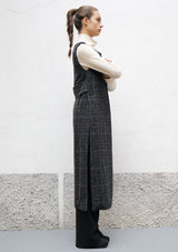 Split wool check long gilet