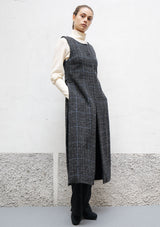 Split wool check long gilet