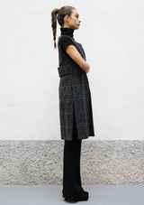 Split wool check gilet