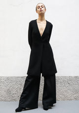 V neck wool crepe coat