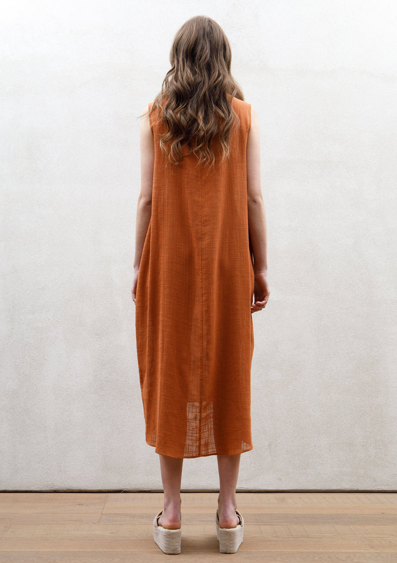 Balloon linen terracotta long dress Juno Milano Balloon linen terracotta long dress Juno Milano