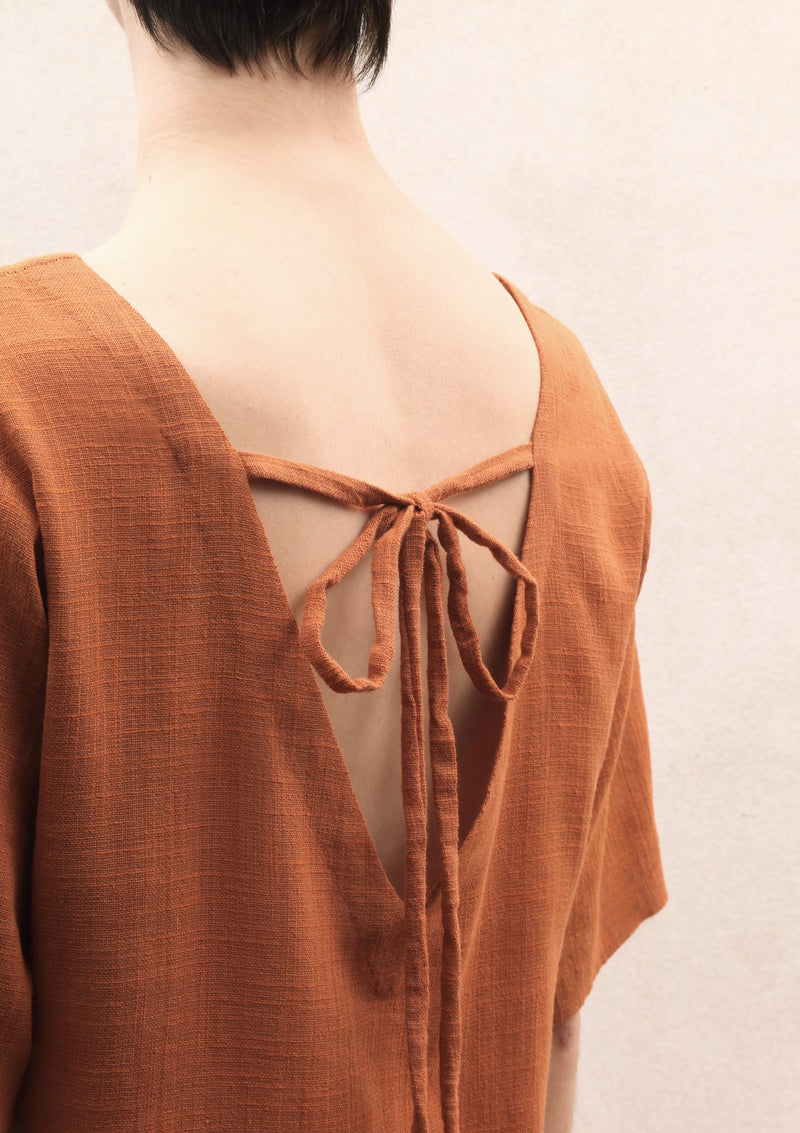 terracotta dress short Terracotta Short Sleeve Tie Back V Neck Mini Dress AX Paris US